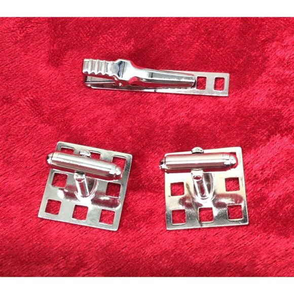 Elite by De Maurier Cufflink and Tie Bar in Silver Tone Metal Original Box - Picture 3 of 6